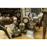 Quantity of clocks to include Art Deco desk clock, miniature Grandfather clock and an Art Nouveau