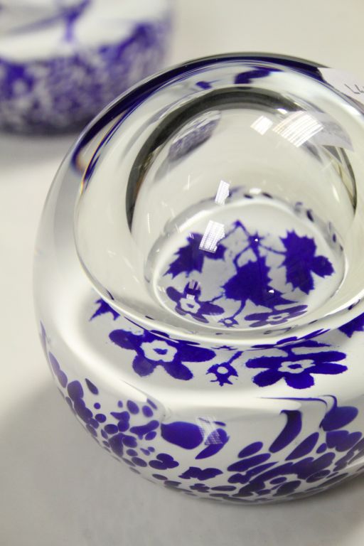 Three Caithness Glass Paperweights, blue & white design with internal Air bubbles to include; - Image 3 of 4