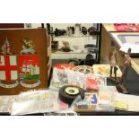 Box of collectables to include vintage train tickets, matchboxes, sea quest off sea oil model,