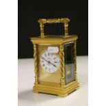 19th Century Gilt Brass Striking Carriage Clock with Twisted column design, bevelled Glass