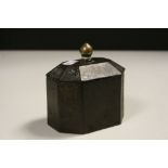Vintage Cast Iron Tea Caddy / Tobacco Jar, Octagonal sided with Brass knob to lid & interior Lead