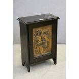 Late 19th / Early 20th century Oak Cabinet, the door with leather relief panel opening to reveal