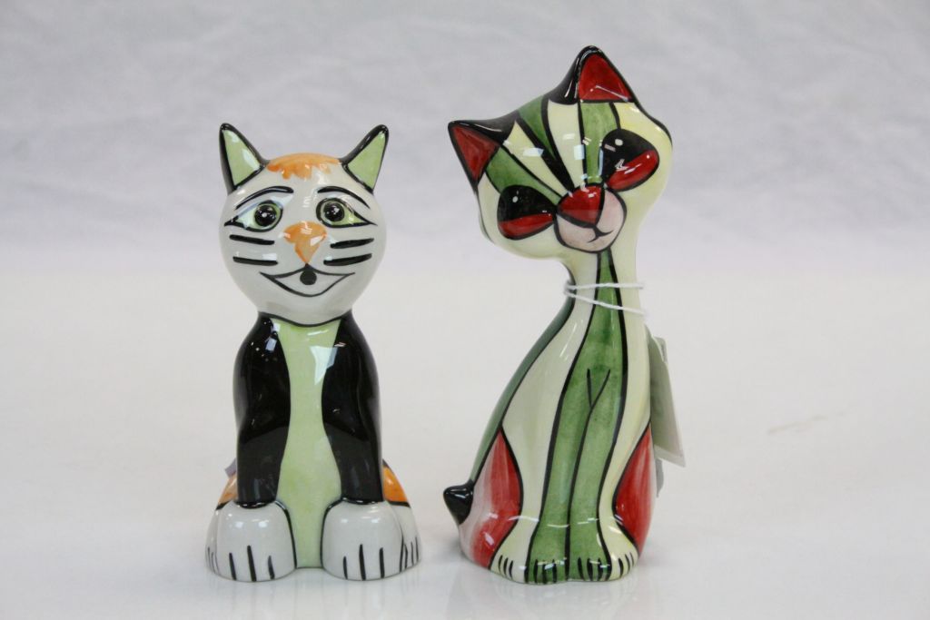 Two hand painted Ceramic Cats by "Lorna Bailey", the tallest approx 14.5cm