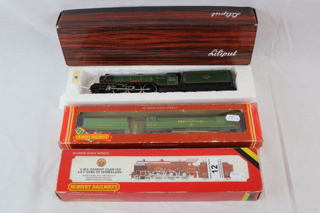 Three boxed boxed OO gauge locomotives to include Liliput 1037 Flying Scotsman, Hornby R357 LMS 4-