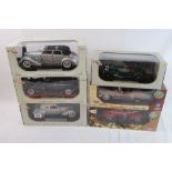 Six boxed 1:18 diecast models to include 2 x Motor Max 73112 1958 Chevrolet Impala and 73108 1940