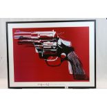 Andy Warhol framed poster board print of a Revolver, measures approx 74.5 x 100cm