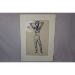 Unframed Pen & Ink portrait of a standing man by Karl Hubbuch, initialled K H