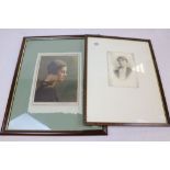 A pen and ink portrait of a 1920s lady, unsigned , plus one other signed F E Jackson