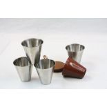 Set of Four Danish Stainless Steel Stacking Stirrup Cups contained in an English Leather Case