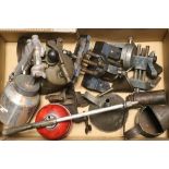 Box of vintage Tools, Funnels, Oil cans etc