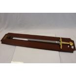 Replica Sword of Charlemagne with wooden presentation board, sword approx 97cm long