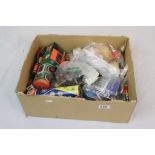 Box of mixed vintage Toys etc to include Tinplate train set, Spinning tops, Wooden Puzzles etc