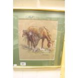 A framed and glazed pastel of horse and foal signed Nora Howarth.