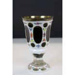 Bohemian Glass Goblet with cut away white flash overlay with hand painted Floral decoration & Gilt