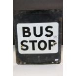 Vintage Enamel "Bus Stop" sign in black & white, double sided and measuring approx 41 x 33.5cm