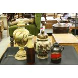 A collection of ceramics to include two West German pottery vases and four glass ball lamp shades.