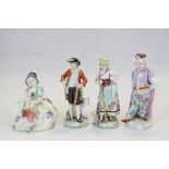 Four porcelain figures to include a Royal Doulton Monica Figure and another with crossed swords to