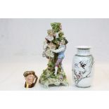 Contemporary oriental vase decorated with swallows, a miniature Royal Doulton character jug appy and