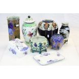 Seven vintage Frederick Rhead ceramic items to include Ginger jars & vases