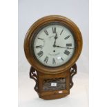 Wooden cased Pendulum Wall Clock with painted Metal dial marked "Shrives Cheltenham", clock measures