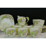 Royal Paragon flower handle Art Deco ceramic Teaset with hand painted decoration