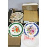 Box of various plates including Mintons, Spode, Royal Worcester, Royal Crown Derby etc