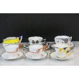 Five Art Deco period Shelley ceramic Cup & saucers, various designs to include Trio & a Cream jug,