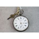 Hallmarked Silver Key Wind Pocket watch with engine turned decoration & Enamel dial marked "J W