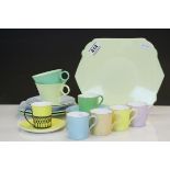 A collection of Shelley Harlequin tea ware to include a coffee can and saucer with hallmarked