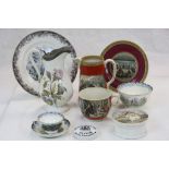 Collection of Prattware ceramics to include; Pot lid entitled "Peace" with base, large Tea cup "