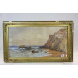 Large 19th Century Gilt framed & glazed Watercolour of a Coastal scene, image approx 36 x 69cm