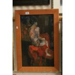 20th Century oil on board of seated nude