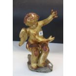 Baroque Gilt Wood & Gesso carving of a Putto, approx 36cm tall, including the Slate stone base