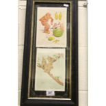 Lawson Wood pair of early 20th Century print cartoons, Monkey, Pig and Chicks framed as one