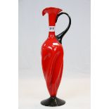 Italian Art Red Glass Ewer of twisted form circa 1930's