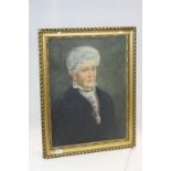 20th Century oil on canvas of an elderly lady wearing jewellery in a gilt frame