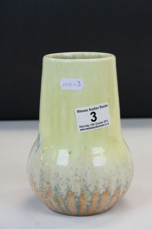 Early 20th Century Ruskin Pottery bulbous Vase, approx 17cm tall in Tonal colours, cream to orange &