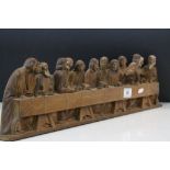 Vintage carved wooden "Last Supper" religious scene with painted detailing