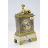 Vintage Brass & white metal Striking Mantle Clock with Greyhound finial and partly obscured makers