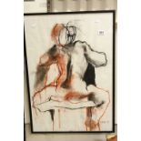 Katherine Boucher Beug, Contemporary watercolour and pastel portrait of a nude man, signed Boucher