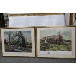 Two Terence Cuneo framed and glazed Steam Train Prints titles "Evening Star" and "Autumn Of Steam".