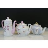 Three Shelley ceramic Tea & Coffee pots in "Dainty" designs, tallest approx 15cm