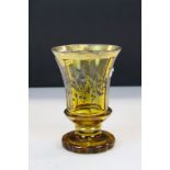 Bohemian Amber cut Glass Goblet, with applied Silver paint Floral decoration & Gilt detailing,