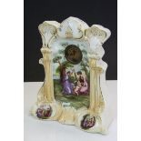 Victorian flat back porcelain Swiss clock with painted scene