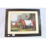 Oil painting of cows believed to be Dutch belted