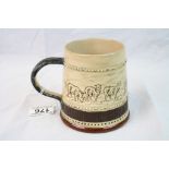 Unmarked Doulton Lambeth style Tankard with Grazing Sheep decoration & incised Artists mark to base,