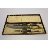Vintage cased Carving set with Horn handles