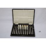 Cased six place Dessert knife & fork set with Hallmarked Silver handles