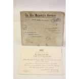 A Great War mentioned in dispatches from Field Marshal Haig certificate with envelope