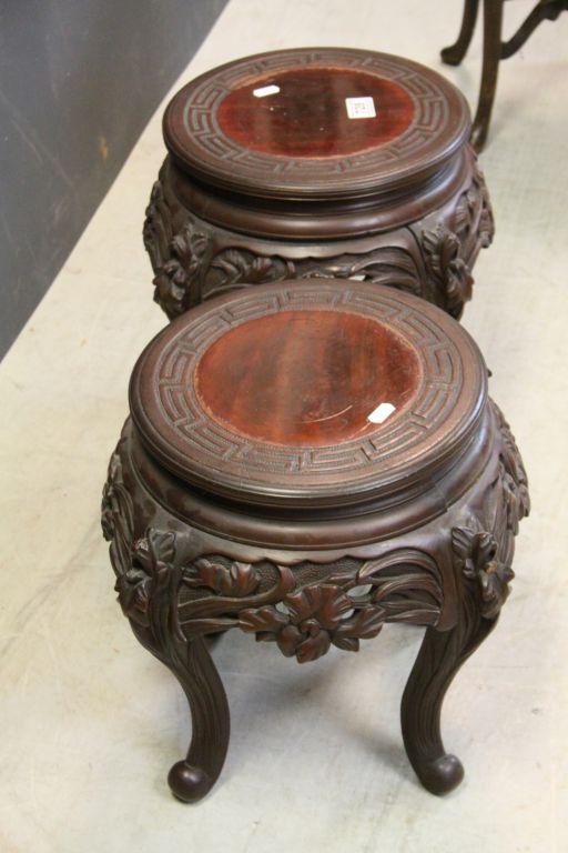 Pair of Chinese Carved Wooden Fish Bowl Stands, 37cms high - Image 4 of 4